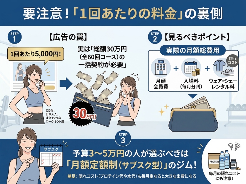 パーソナルジム1回あたりの料金の裏側の図